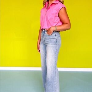Light Wash High-Rise Wide Leg Jeans in Light Blue